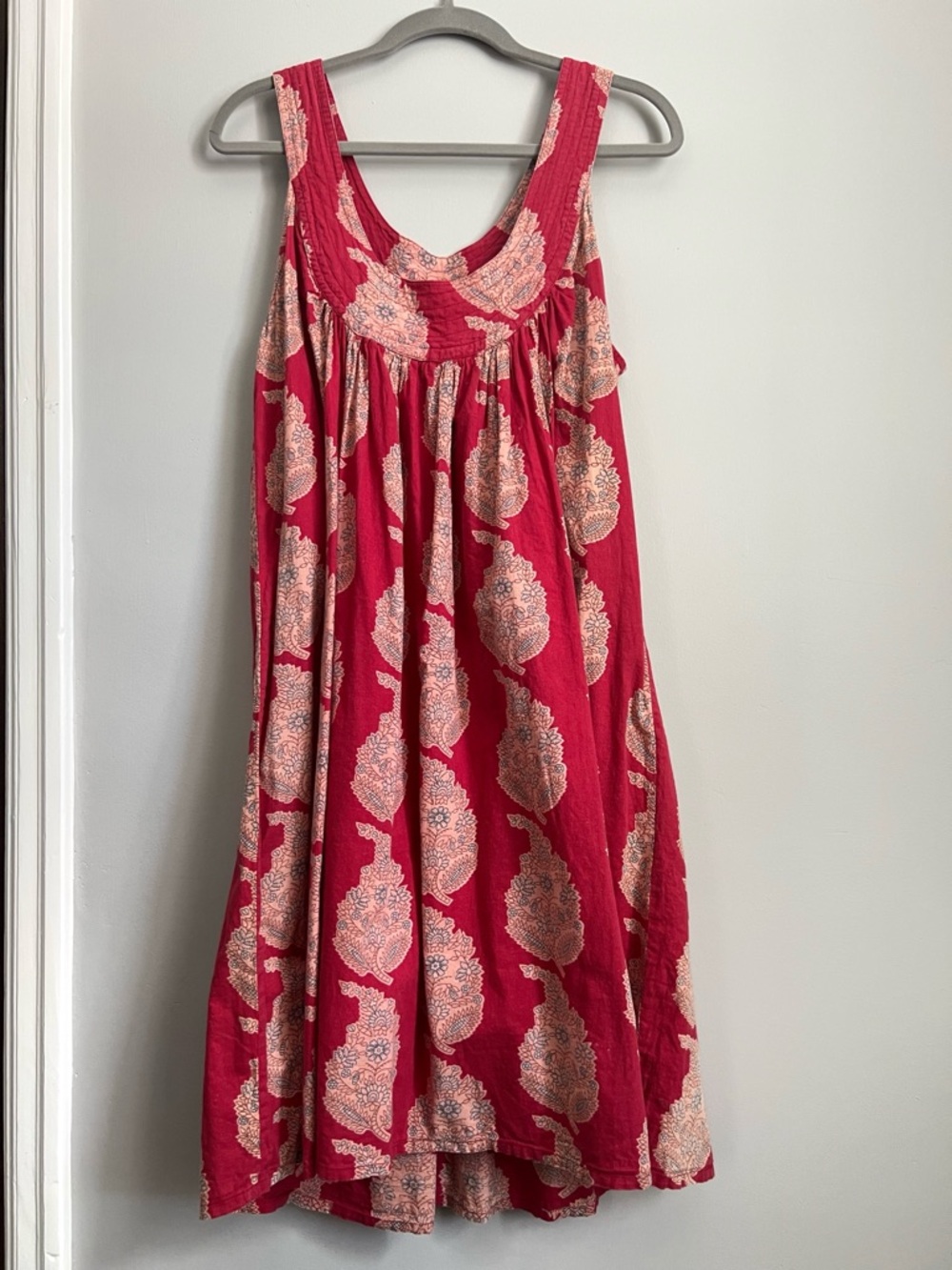 Vintage Indian cotton tent dress pink with block print floral pattern